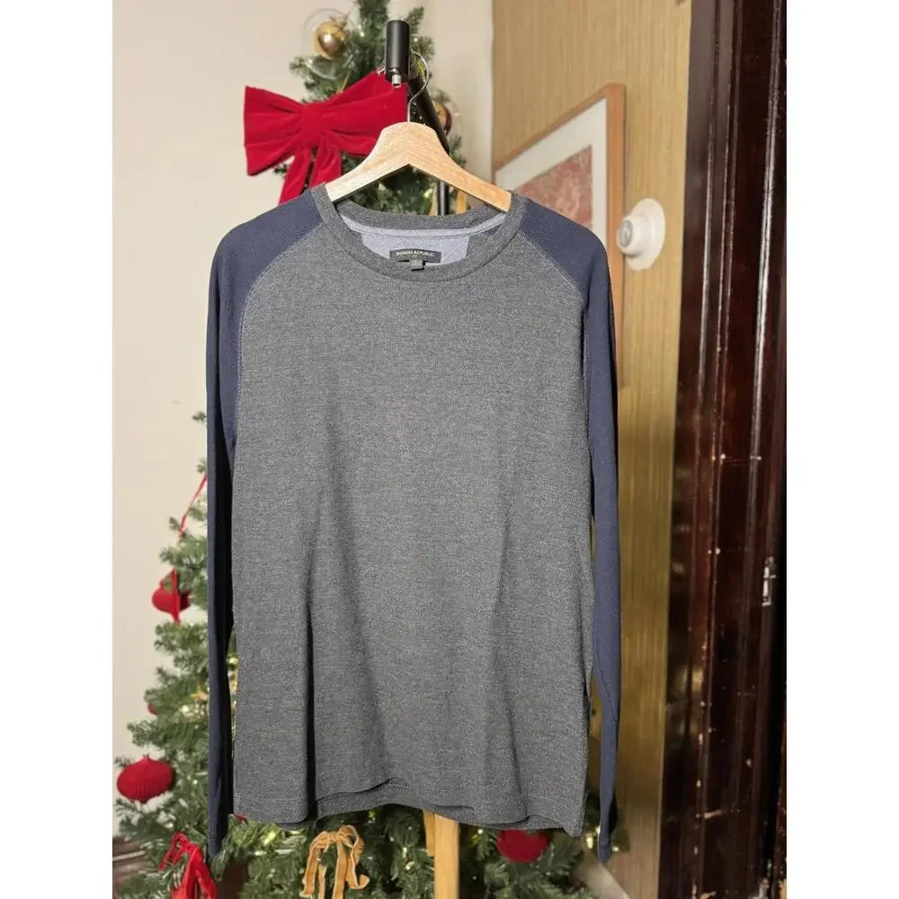 Men's Long Sleeve Raglan T-Shirt, Gray and Navy
